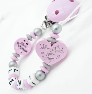 Schnullerkette mit Namen Mädchen Ein bisschen Mama Papa + kleine Prinzessin Schnullerkette minipishop Schnullerkette