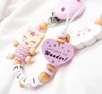 Schnullerkette mit Namen Mädchen Reh Bisschen Mama Papa Schnullerkette minipishop