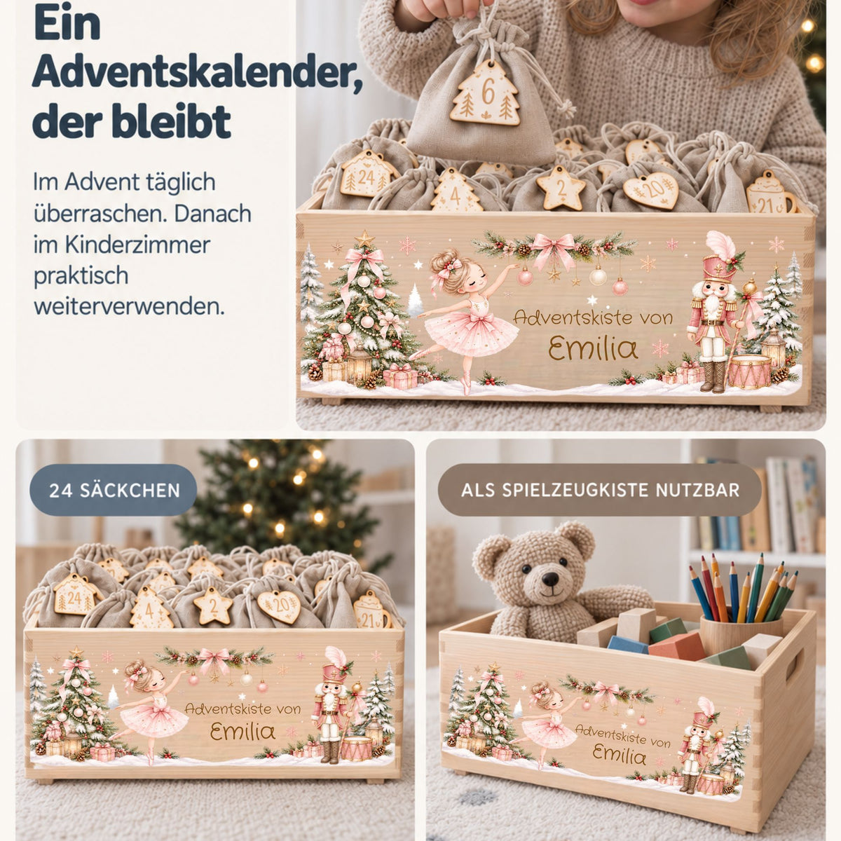 Adventskiste personalisiert Ballerina und Nussknacker Adventskalender MiniPiShop 