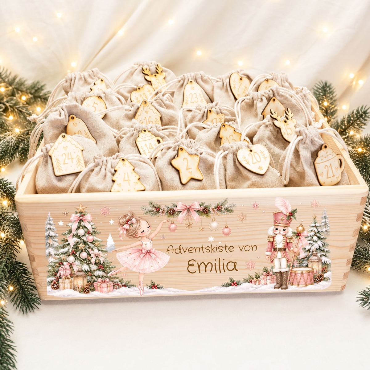Adventskiste personalisiert Ballerina und Nussknacker Adventskalender MiniPiShop 