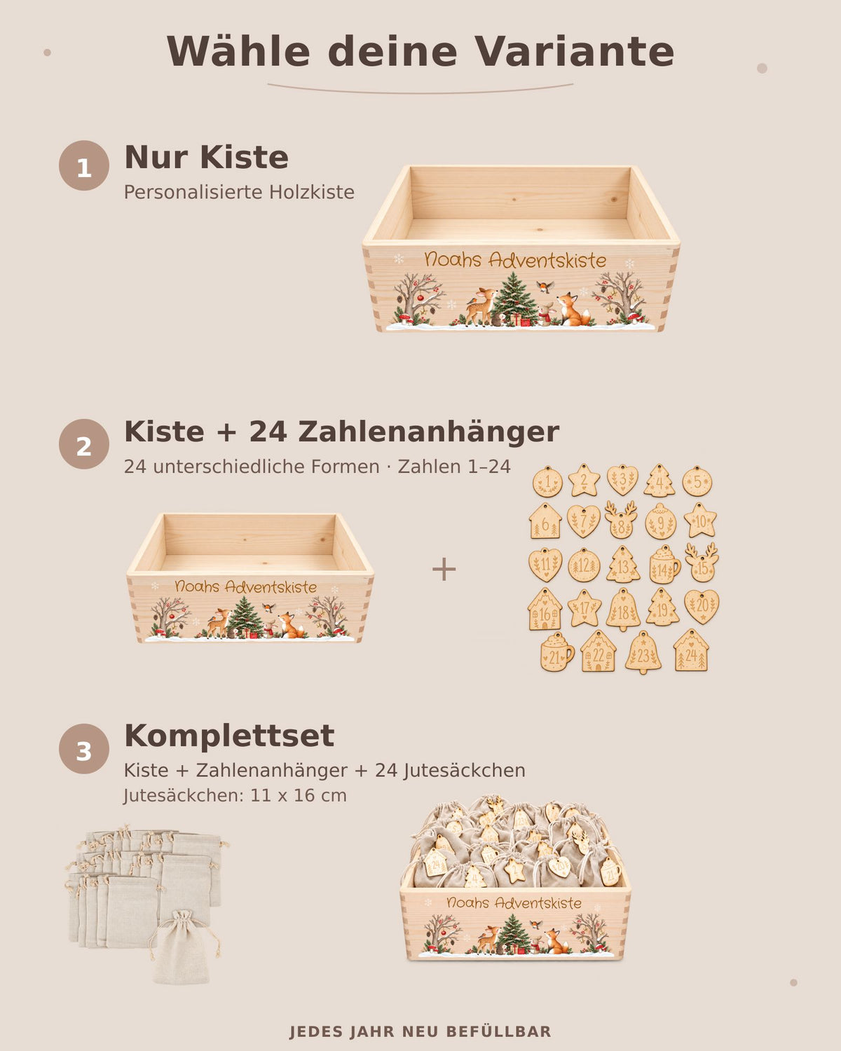 Adventskiste personalisiert Ballerina und Nussknacker Adventskalender MiniPiShop Holzkiste 