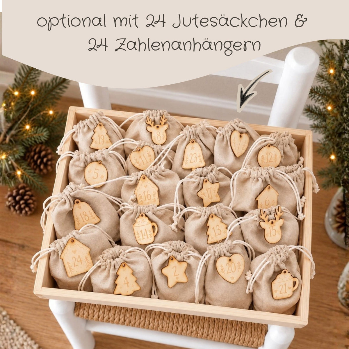 Adventskiste personalisiert für Kinder Motiv Waldtiere im Schnee Adventskalender MiniPiShop 