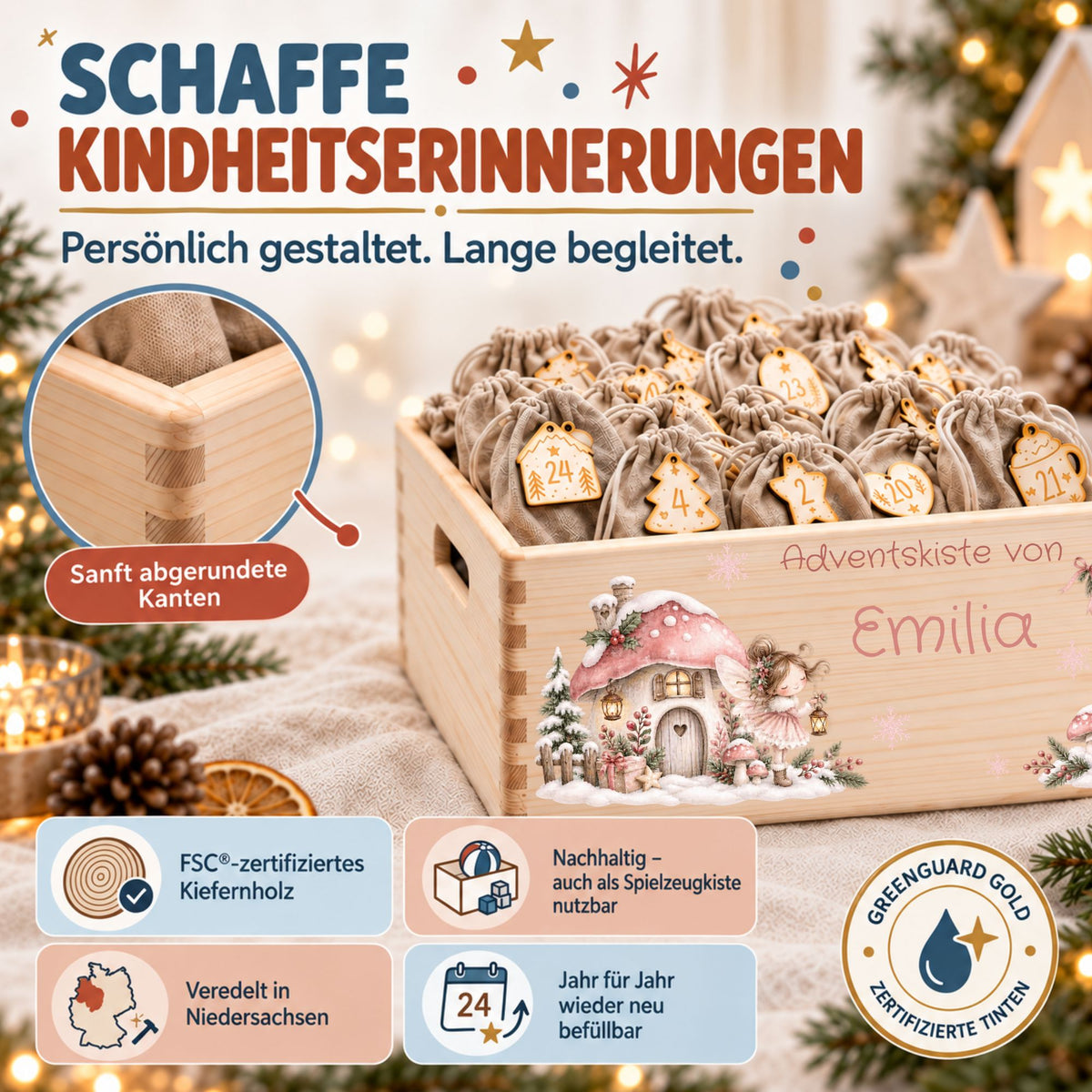 Adventskiste personalisiert für Mädchen Motiv rosa Fee Adventskalender MiniPiShop 