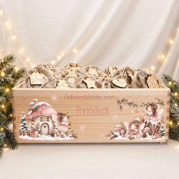 Adventskiste personalisiert für Mädchen Motiv rosa Fee Adventskalender MiniPiShop 