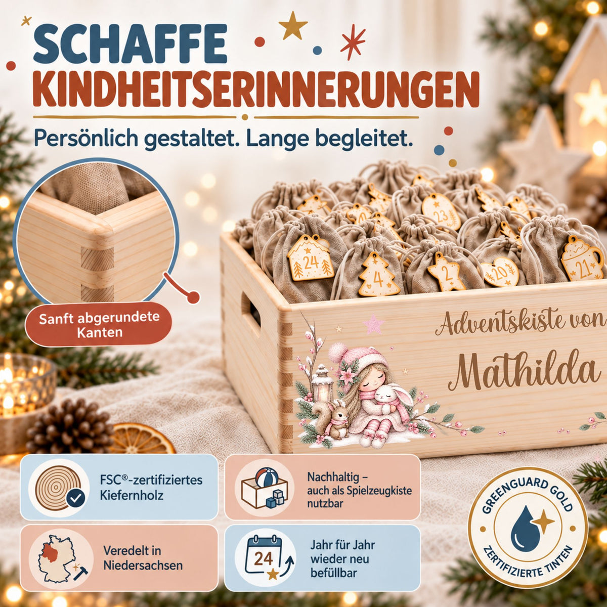 Adventskiste personalisiert für Mädchen rosa Hase Adventskalender MiniPiShop 