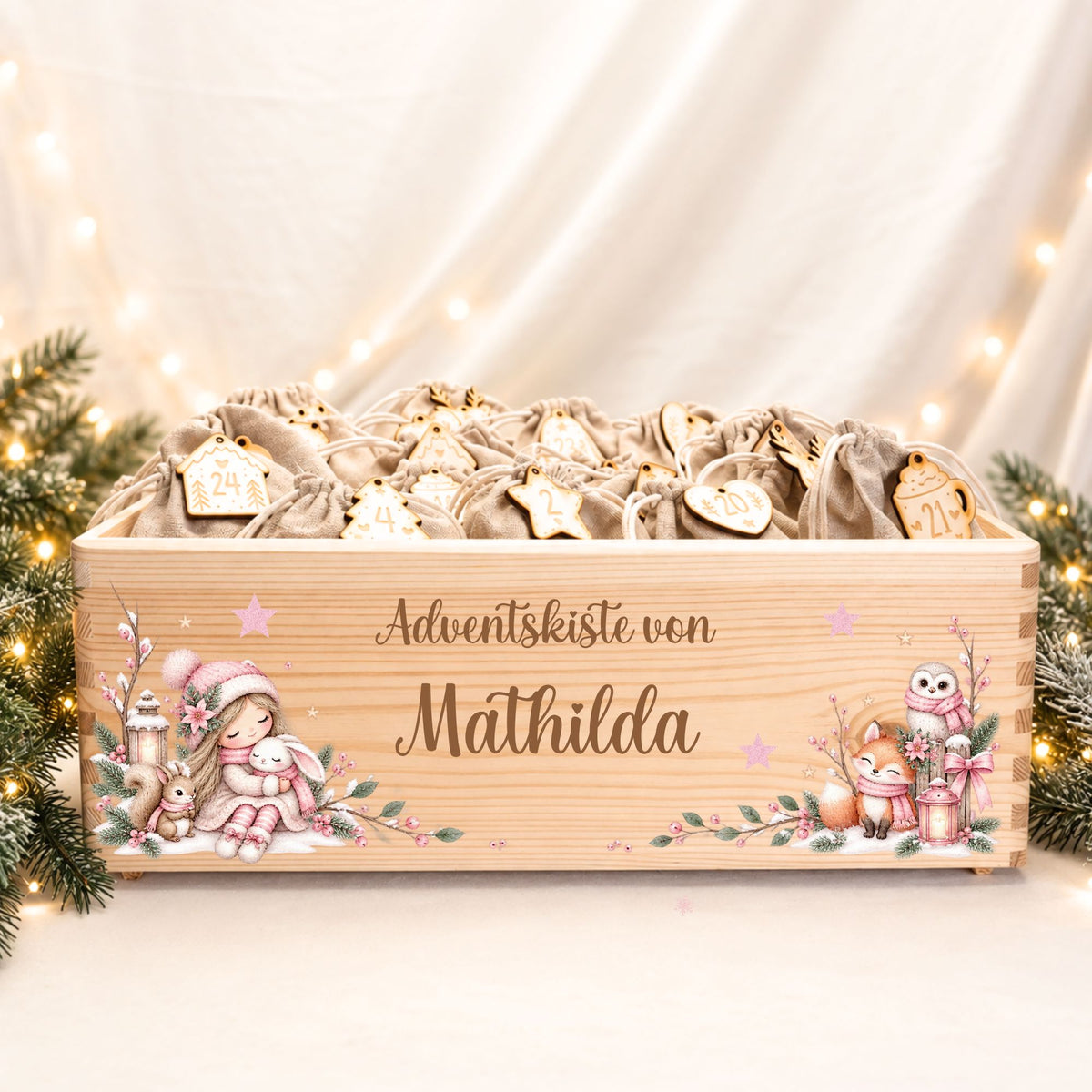 Adventskiste personalisiert für Mädchen rosa Hase Adventskalender MiniPiShop 
