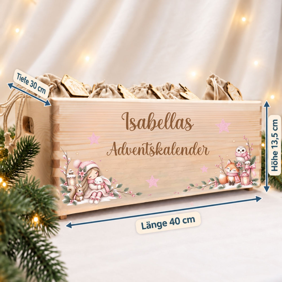 Adventskiste personalisiert für Mädchen rosa Hase Adventskalender MiniPiShop 