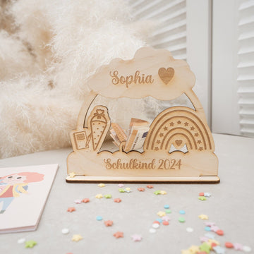 Geldgeschenk zur Einschulung Regenbogen aus Holz