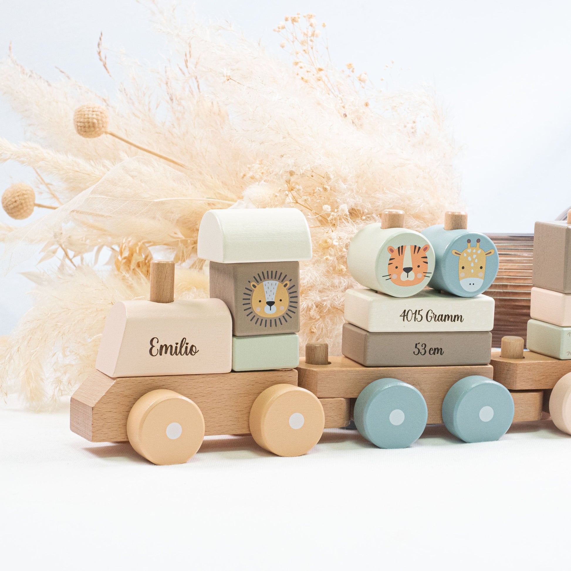 Holz Eisenbahn personalisiert- Geburtszug Safari Holz Zug Tiere MiniPiShop 