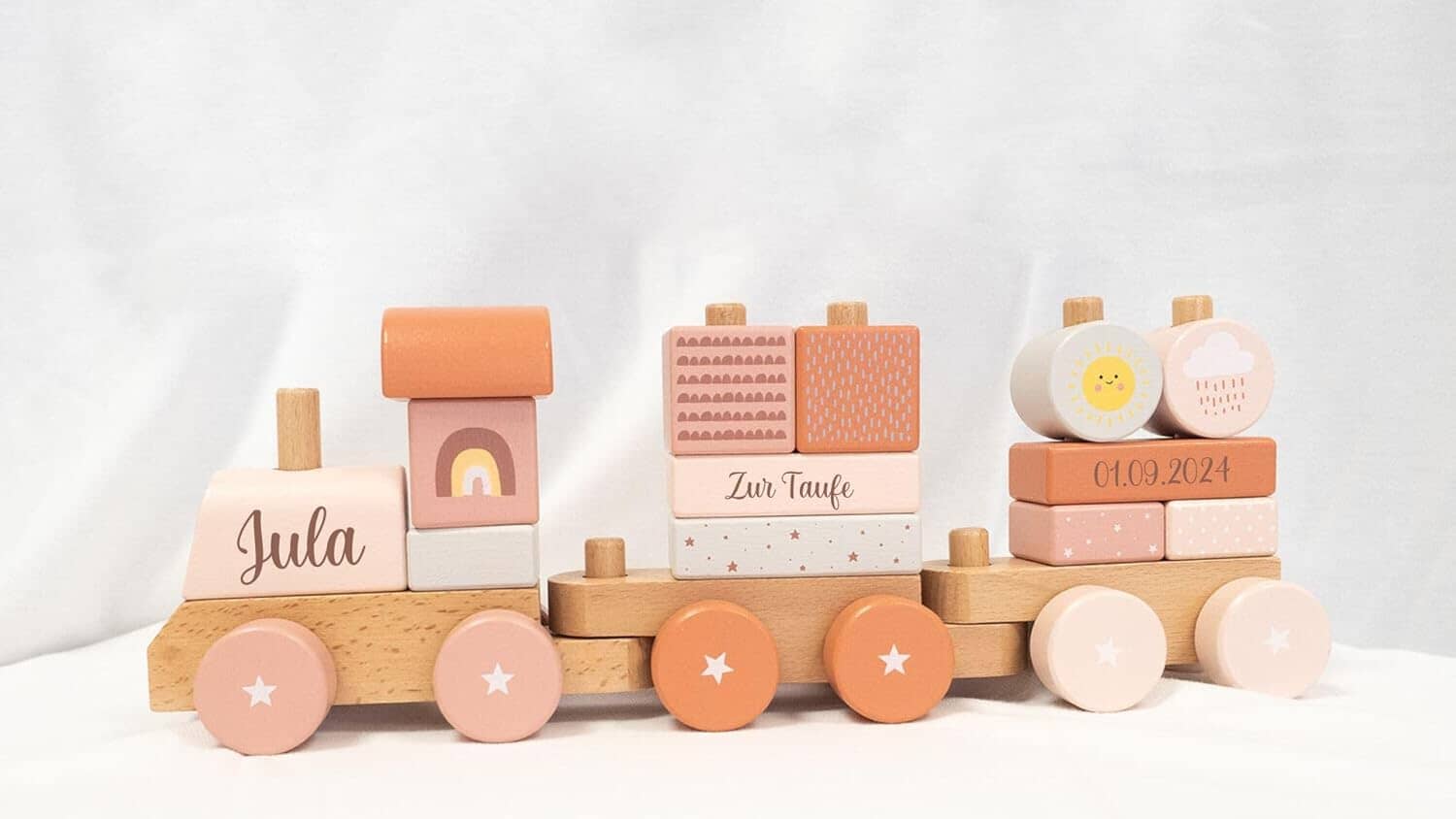 Holz Eisenbahn personalisiert- Regenbogen Holz Zug Regenbogen MiniPiShop 