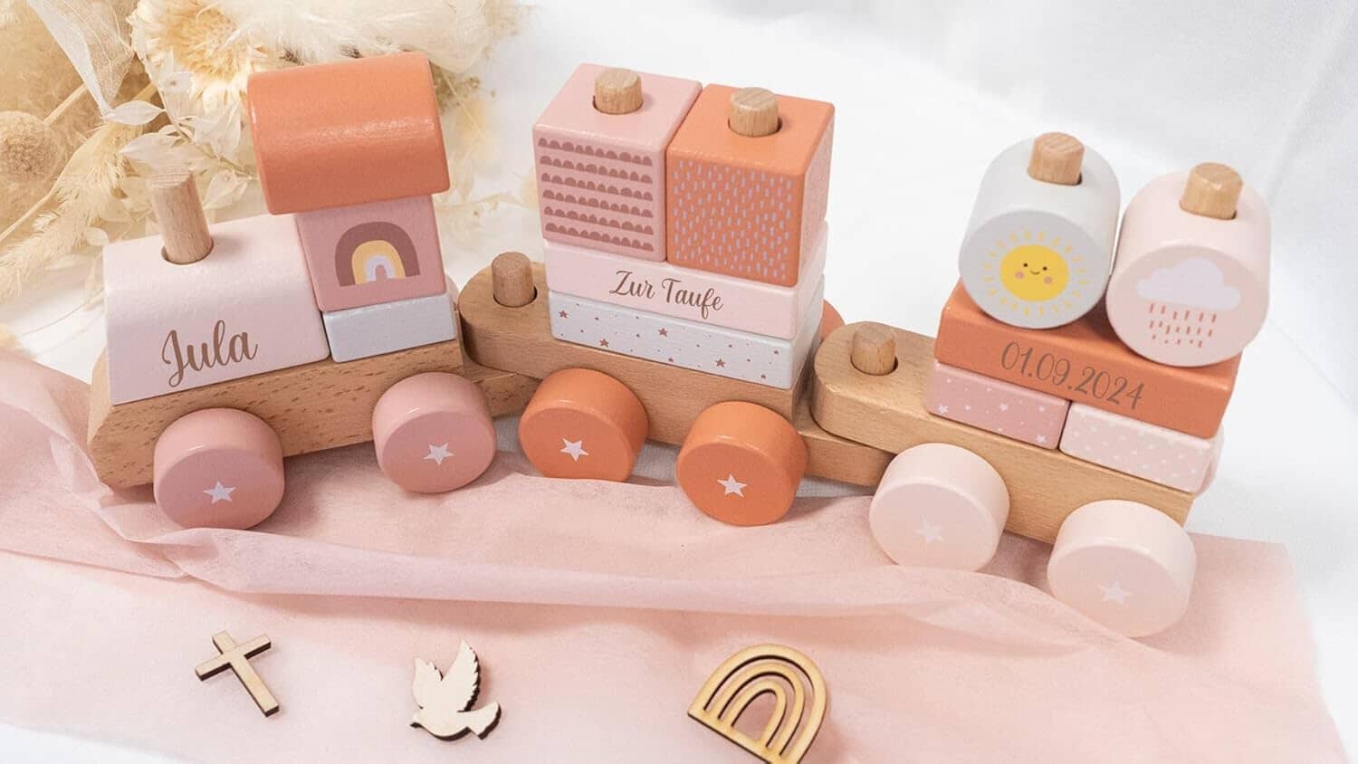 Holz Eisenbahn personalisiert- Regenbogen Holz Zug Regenbogen MiniPiShop 