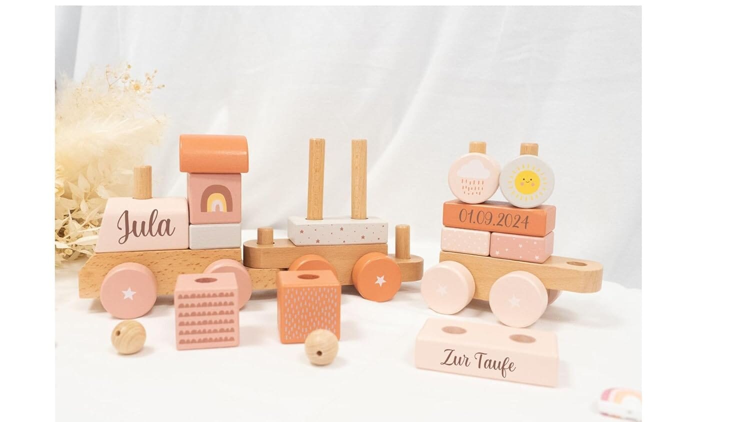 Holz Eisenbahn personalisiert- Regenbogen Holz Zug Regenbogen MiniPiShop 