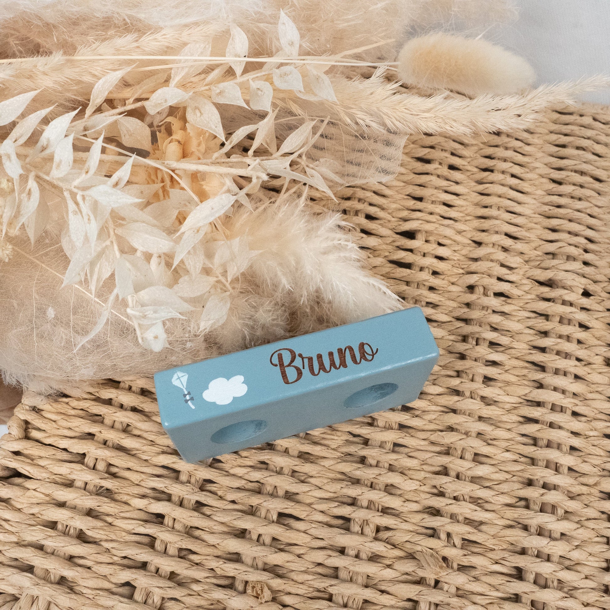 Holzzug zur Geburt Blau Holzspielzeug Label Label 