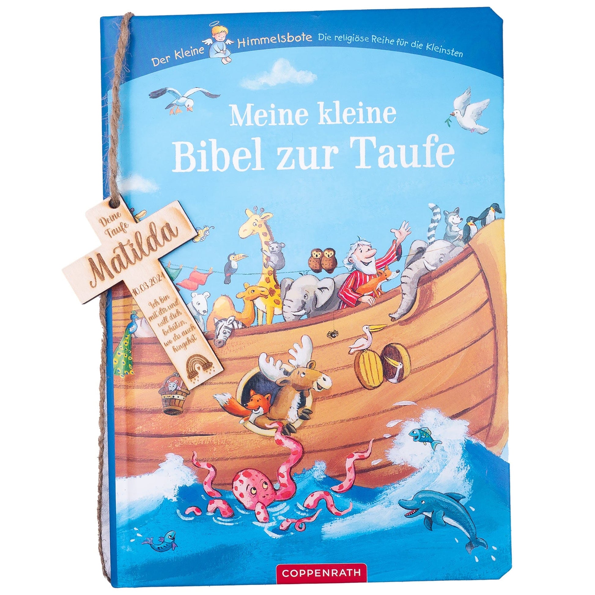 Kinderbibel personalisiert - Taufgeschenk mit Holzkreuz Buch minipishop 