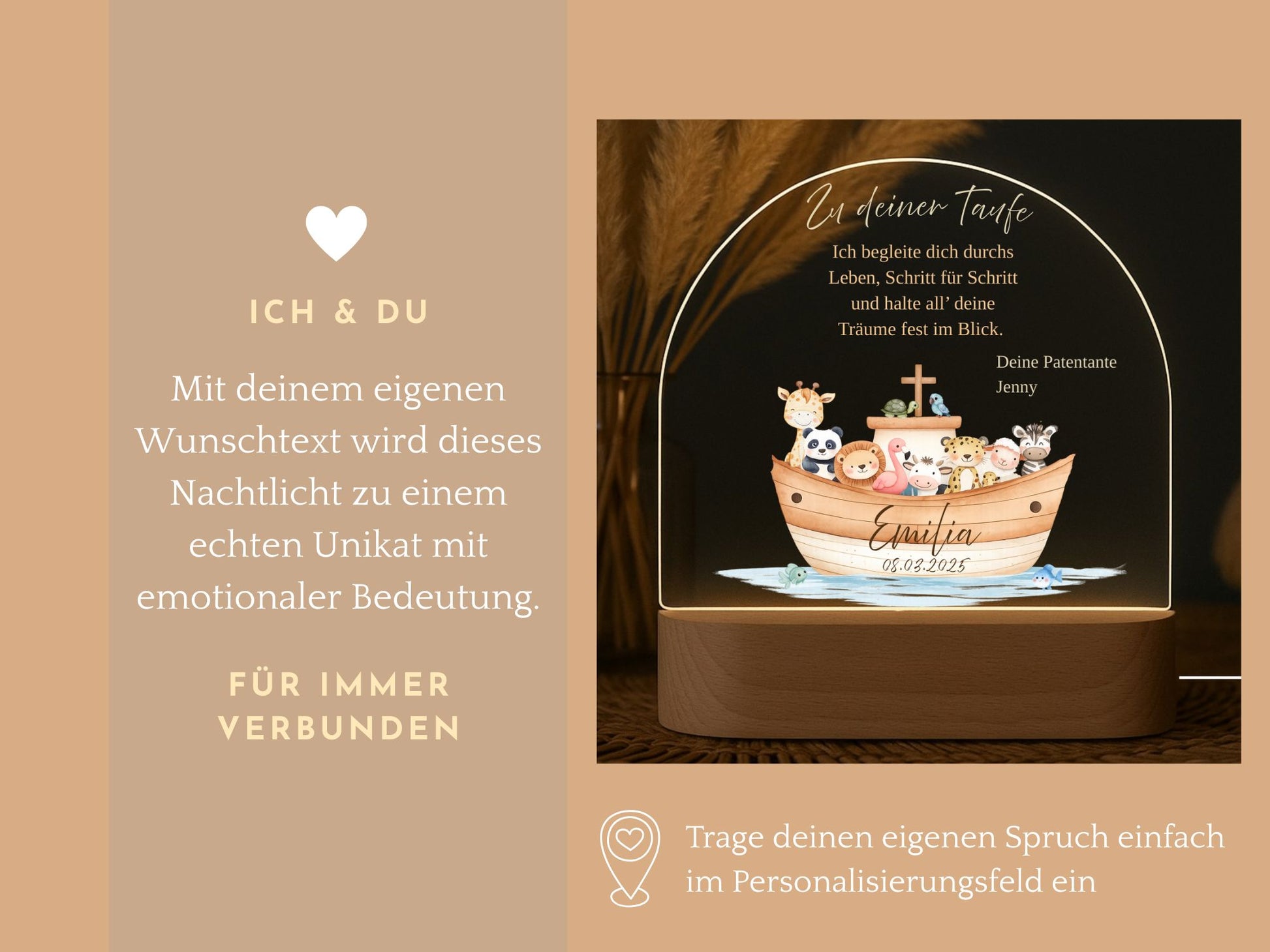Nachtlicht Arche Noah mit Taufspruch nach Wunsch minipishop 