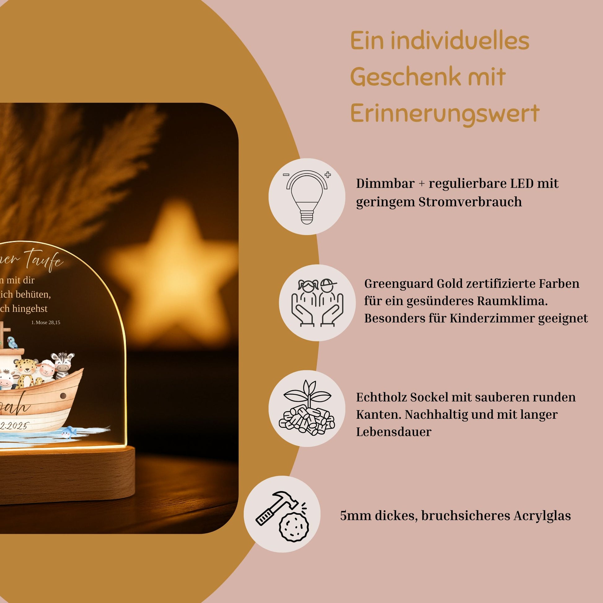 Nachtlicht Arche Noah mit Taufspruch nach Wunsch minipishop 