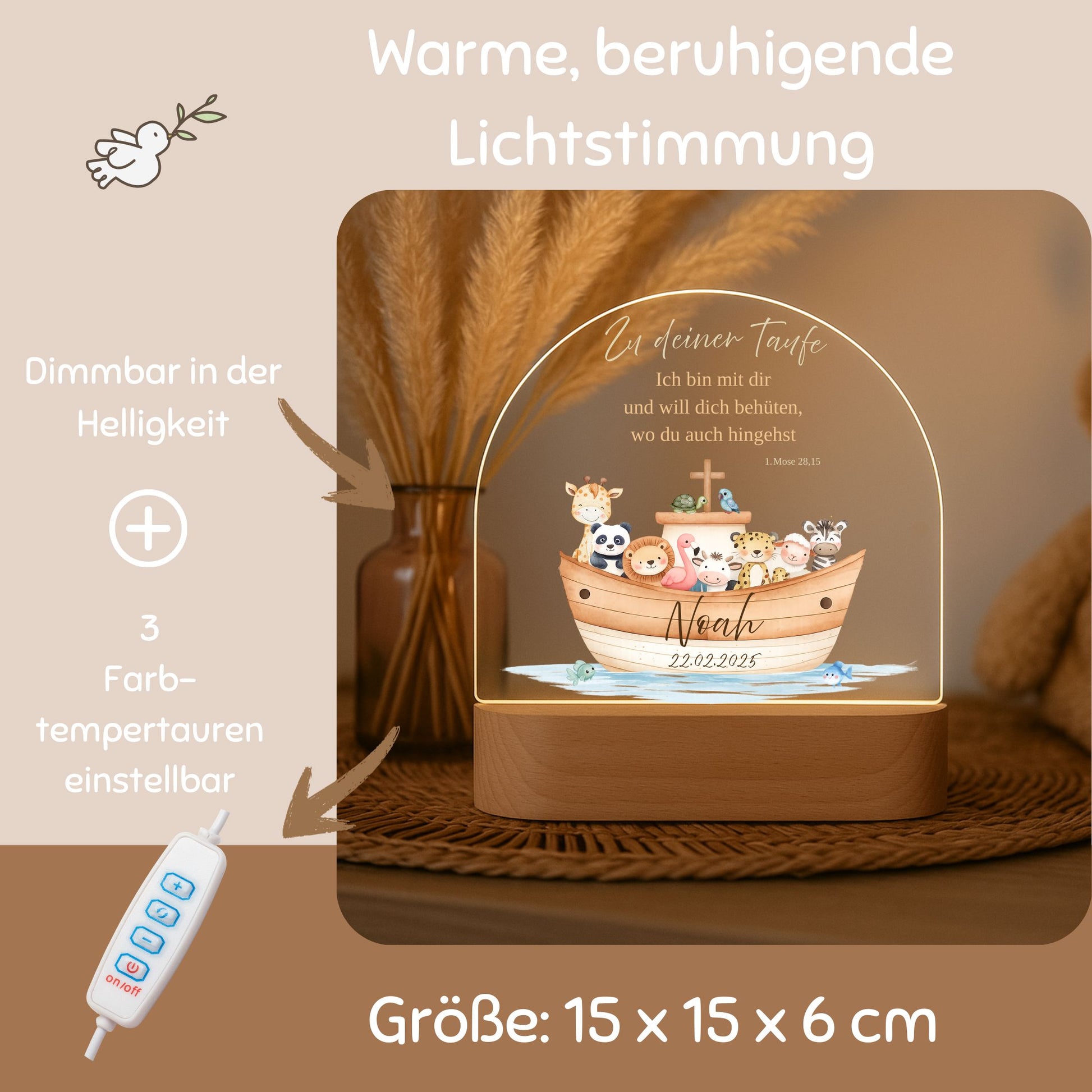 Nachtlicht Arche Noah mit Taufspruch nach Wunsch minipishop 