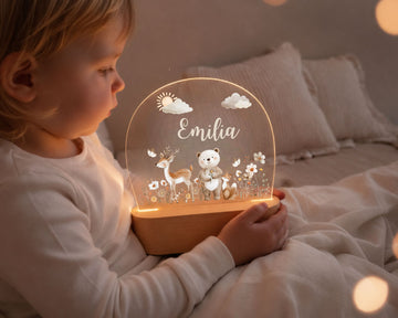Nachtlicht personalisiert Motiv Baby Bär + Reh, Babygeschenk zur Geburt, Beige minipishop 