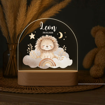 Nachtlicht personalisiert Motiv Baby Löwe, Babygeschenk zur Geburt Junge minipishop 
