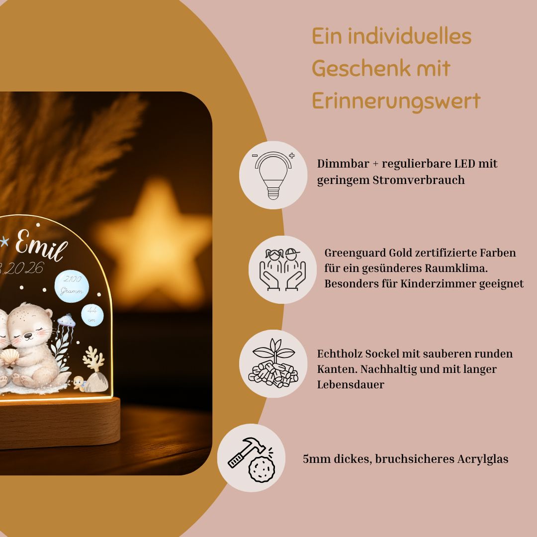 Nachtlicht personalisiert Motiv Baby Otter Zwillinge, Geschwister Geschenk Zwilling minipishop 