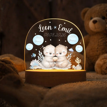 Nachtlicht personalisiert Motiv Baby Otter Zwillinge, Geschwister Geschenk Zwilling minipishop 