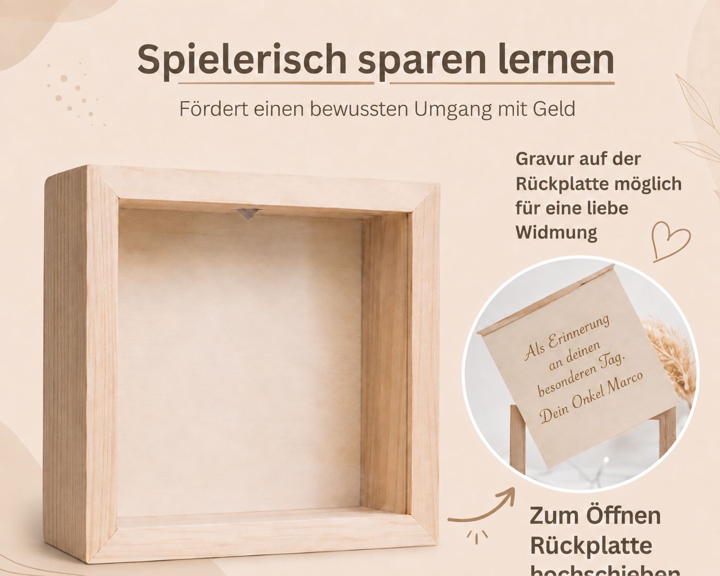 Personalisierte Kinder Spardose aus Holz, Motiv Arche Noah mit Taufspruch, Taufgeschenk MiniPiShop Spardose + gravierte Rückseite 