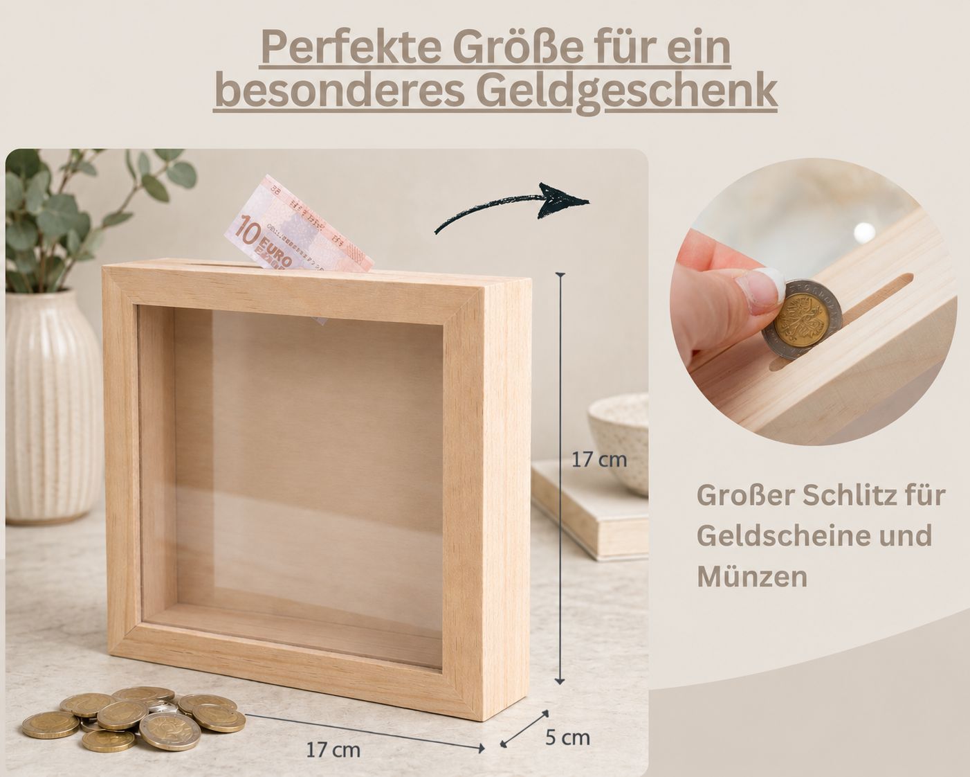 Personalisierte Kinder Spardose aus Holz, Motiv Ichtys Fisch Wildblumen Mädchen MiniPiShop 