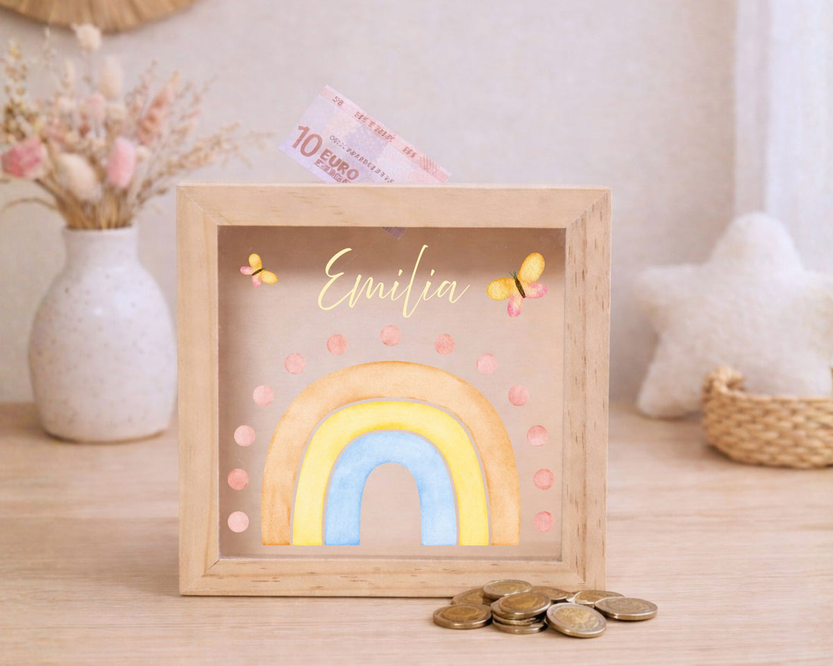 Personalisierte Kinder Spardose aus Holz, Motiv Schmetterlinge MiniPiShop Spardose 
