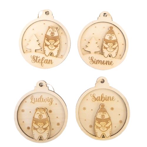 Personalisierte Weihnachtskugel und Geschenkanhänger Motiv Bär Holzanhänger minipishop 