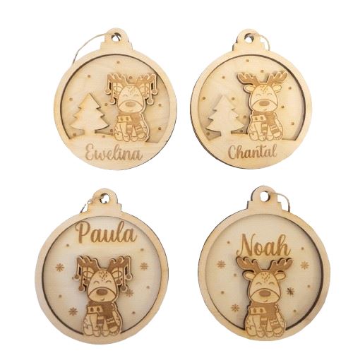 Personalisierte Weihnachtskugel und Geschenkanhänger Motiv Rentier Holzanhänger minipishop 