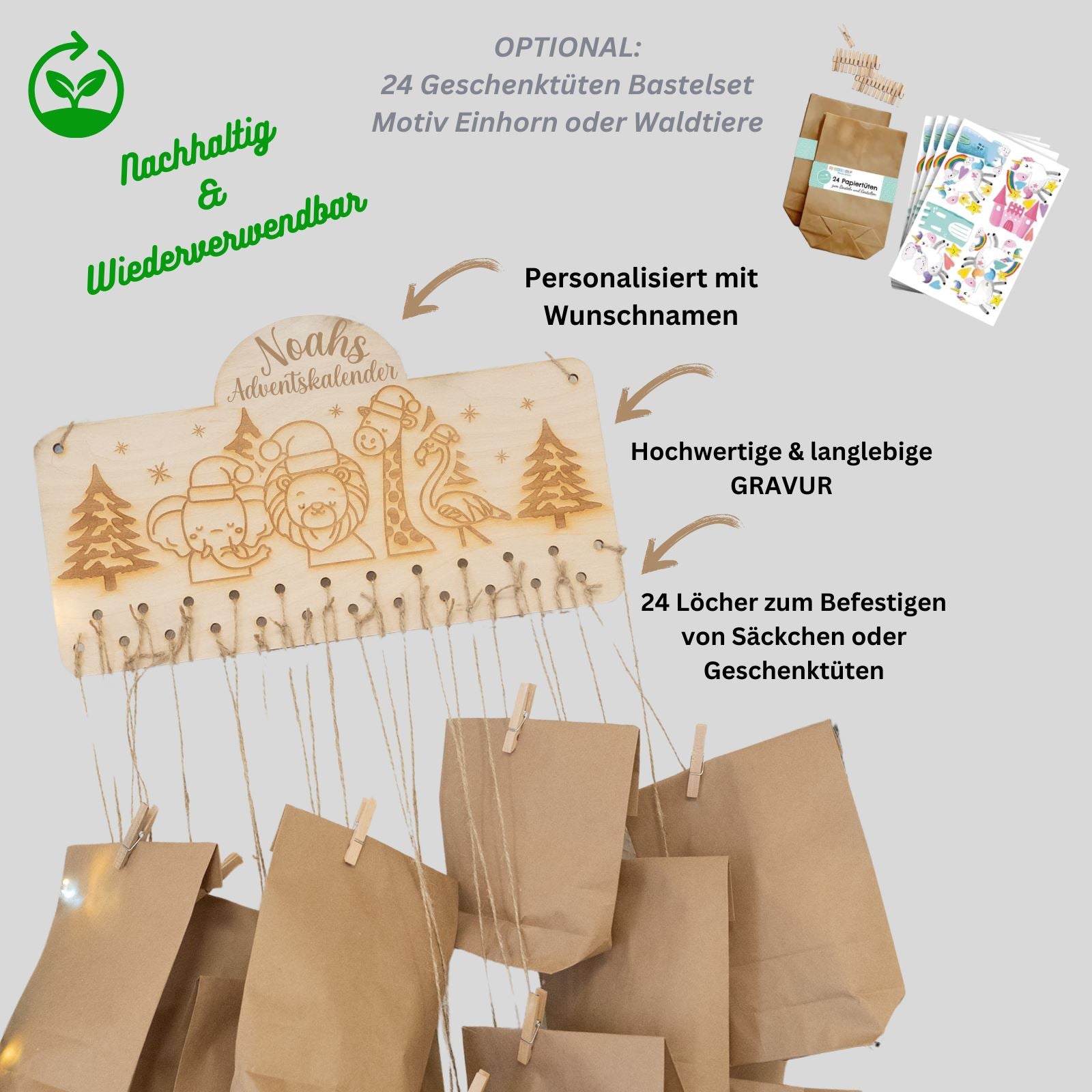 Personalisierter Adventskalender zum Befüllen Motiv Arche Tiere Adventskalender minipishop 