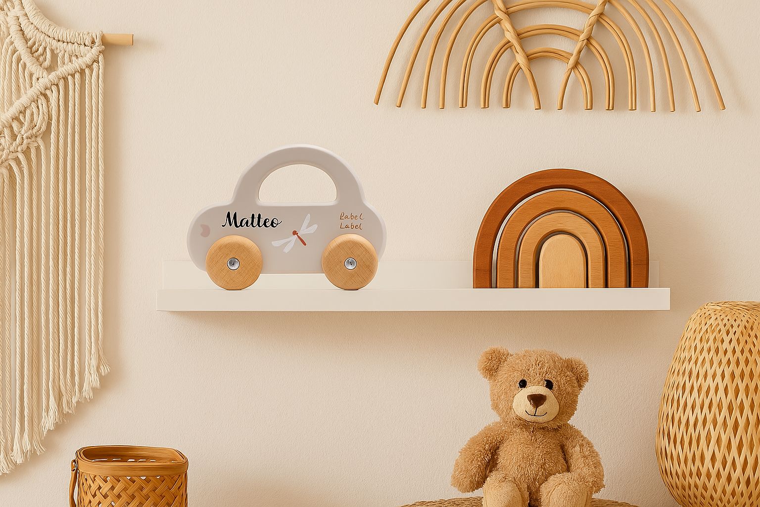 Spielzeug Holzauto personalisiert Beige (Nougat) Holz Auto MiniPiShop 