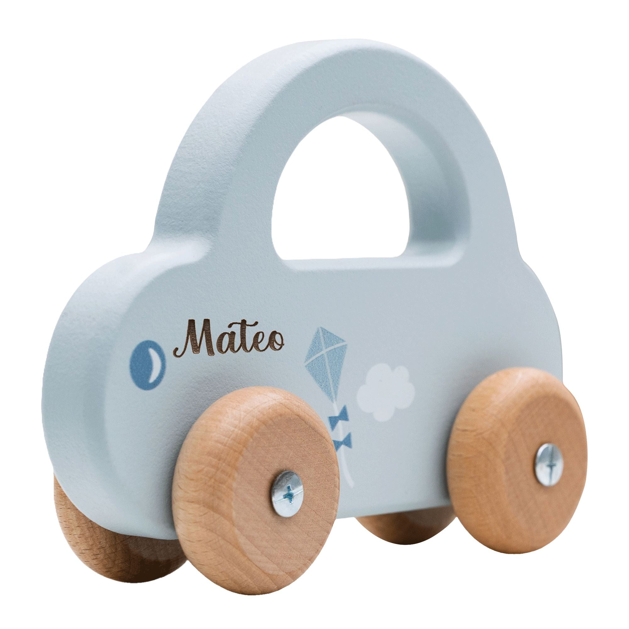 Spielzeug Holzauto personalisiert blau Holz Auto MiniPiShop 