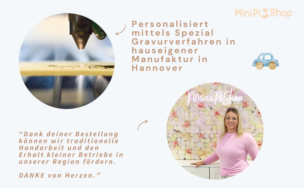 Spielzeug Holzauto personalisiert blau Holz Auto MiniPiShop 