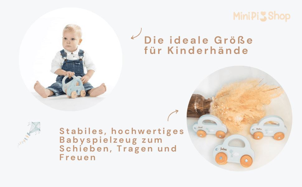 Spielzeug Holzauto personalisiert blau Holz Auto MiniPiShop 