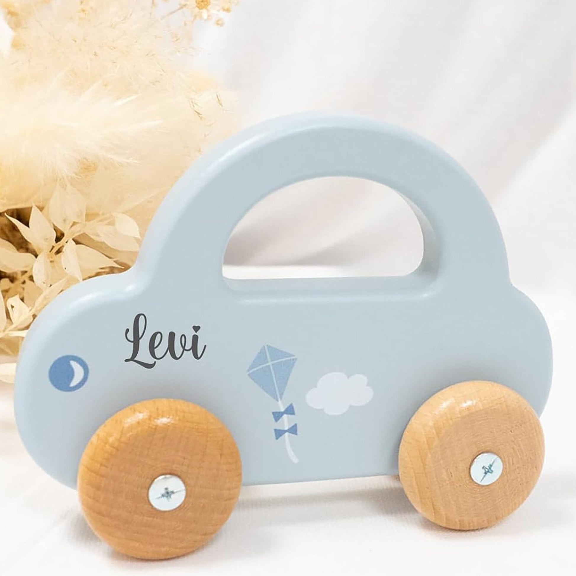 Spielzeug Holzauto personalisiert blau Holz Auto MiniPiShop 