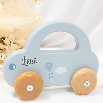 Label Label Spielzeug Holzauto personalisiert Blau