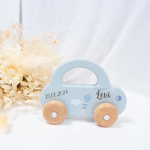 Spielzeug Holzauto personalisiert blau Holzspielzeug MiniPiShop 