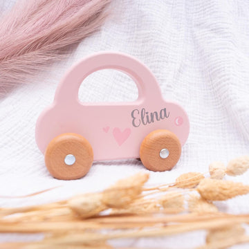 Spielzeug Holzauto personalisiert rosa Holzspielzeug MiniPiShop 