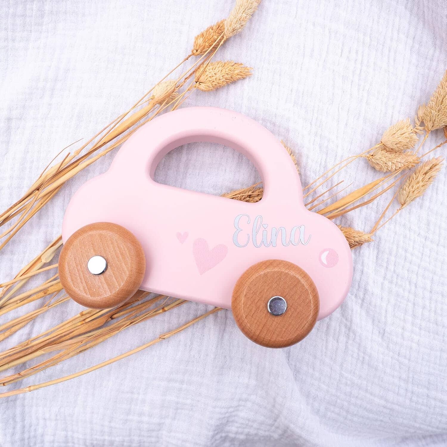 Spielzeug Holzauto personalisiert rosa Holzspielzeug MiniPiShop 