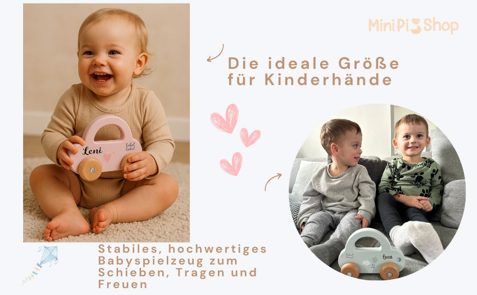 Spielzeug Holzauto personalisiert Rosa Mädchen Holz Auto MiniPiShop 