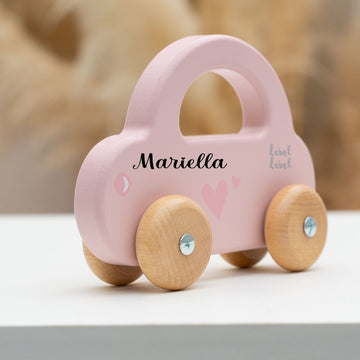 Label Label Spielzeug Holzauto personalisiert Rosa Mädchen