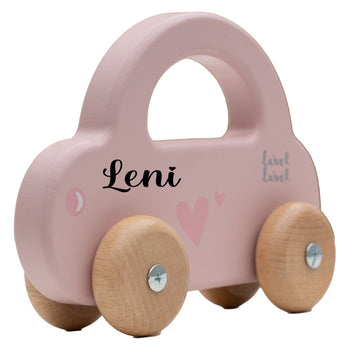 Label Label Spielzeug Holzauto personalisiert Rosa Mädchen