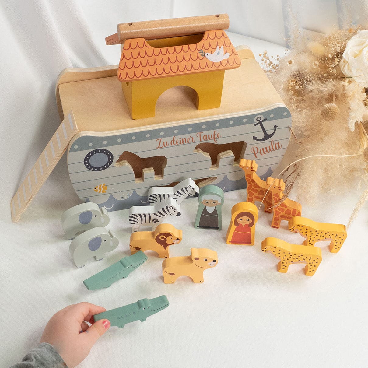 Steckspiel Holz Arche Noah personalisiert Taufgeschenk zur Taufe Holzspielzeug Small Foot 
