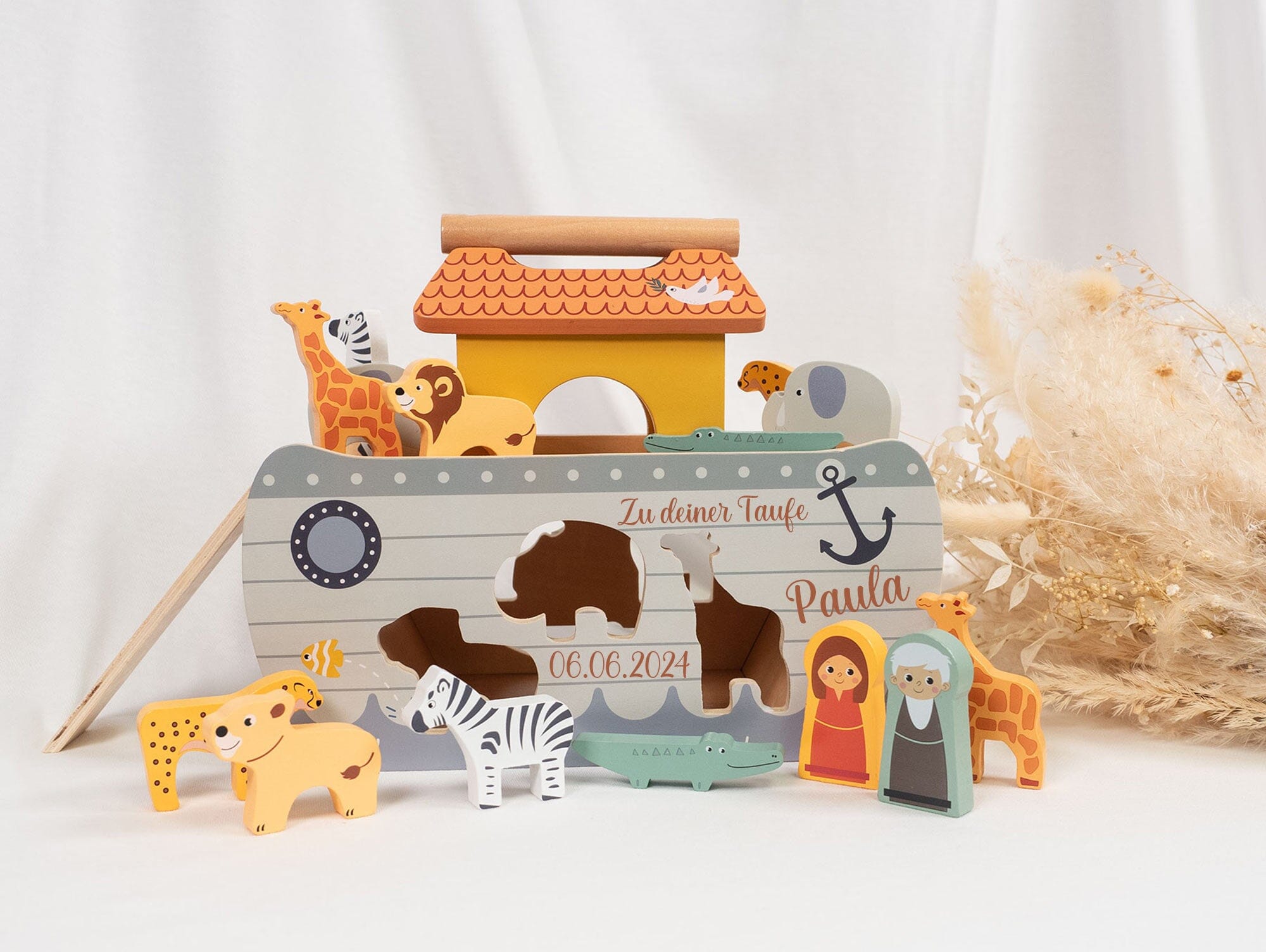 Steckspiel Holz Arche Noah personalisiert Taufgeschenk zur Taufe