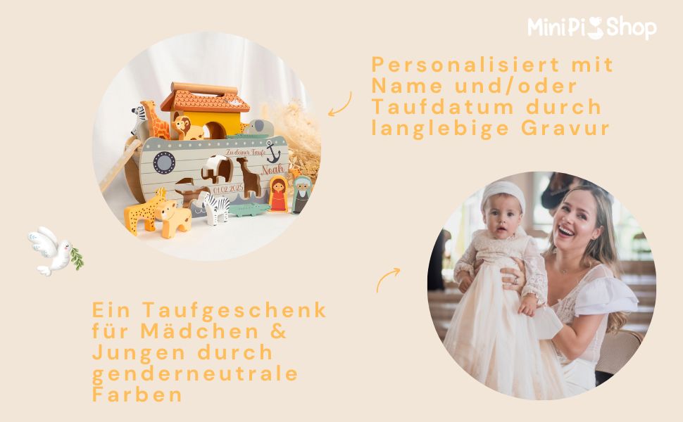 Steckspiel Holz Arche Noah personalisiert Taufgeschenk zur Taufe Holzspielzeug Small Foot 
