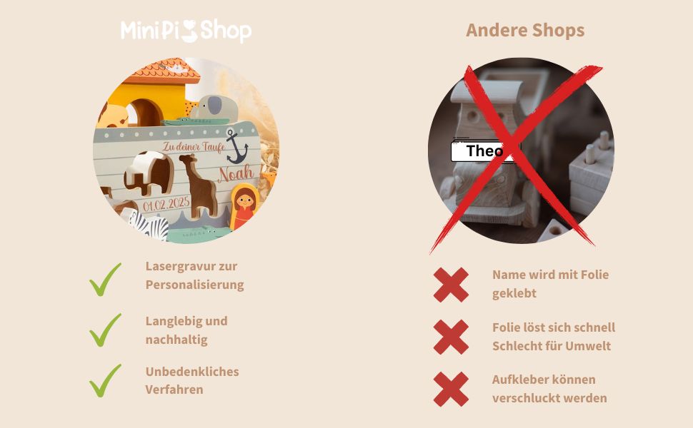 Steckspiel Holz Arche Noah personalisiert Taufgeschenk zur Taufe Holzspielzeug Small Foot 