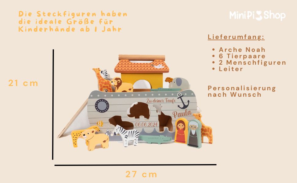 Steckspiel Holz Arche Noah personalisiert Taufgeschenk zur Taufe Holzspielzeug Small Foot 