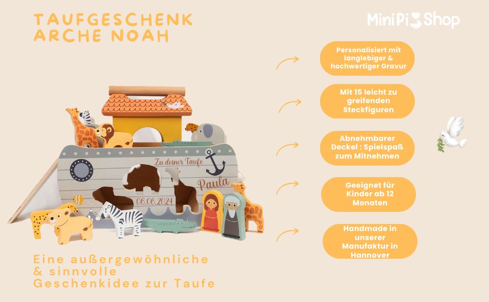 Steckspiel Holz Arche Noah personalisiert Taufgeschenk zur Taufe Holzspielzeug Small Foot 