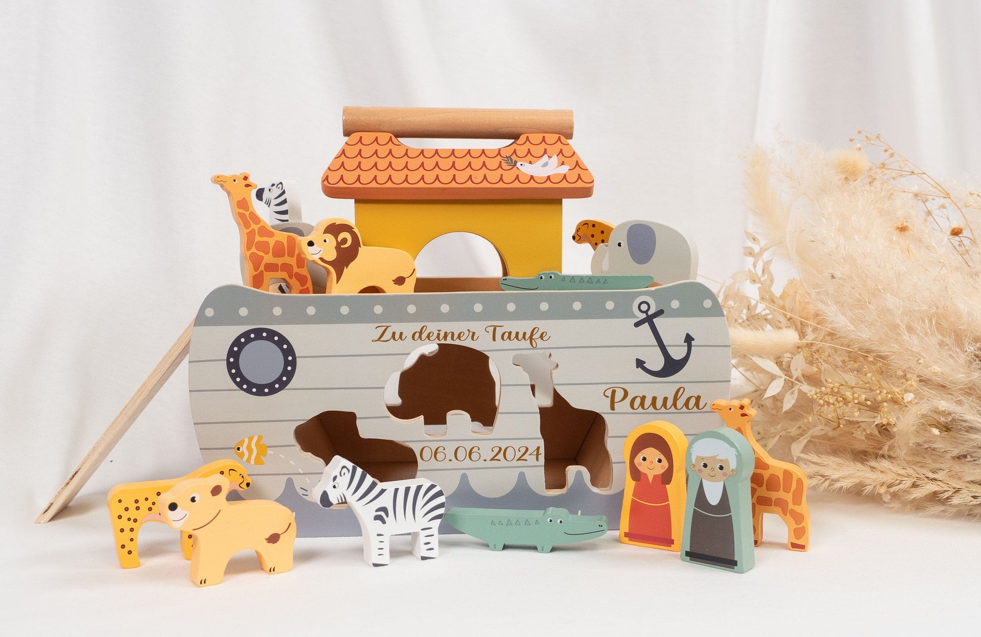 Steckspiel Holz Arche Noah personalisiert Taufgeschenk zur Taufe Holzspielzeug Small Foot Arche mit Personalisierung 